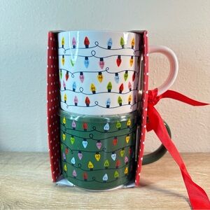 Set of 2 Holiday Lights Coffee Mug 15 oz Christmas Stackable By Elum Designs